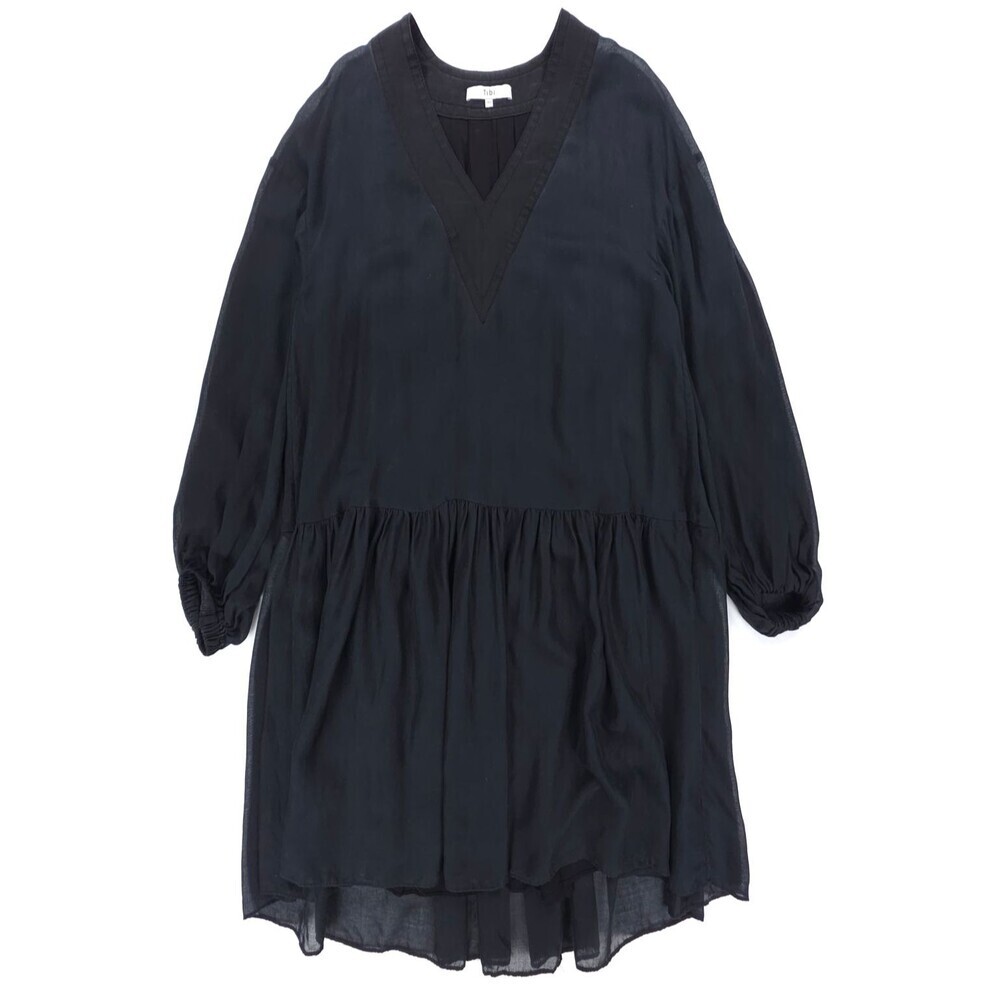 NEW Tibi Silk Spring Gauze V-Neck Long-Sleeve Dress Tunic Mini Cottagecore Boho